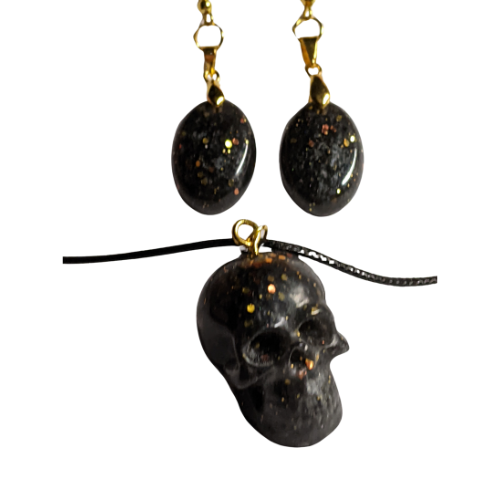 Skull Necklace with Dangle Earrings