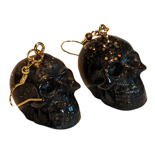 Skull Earrings - black with gold glitter