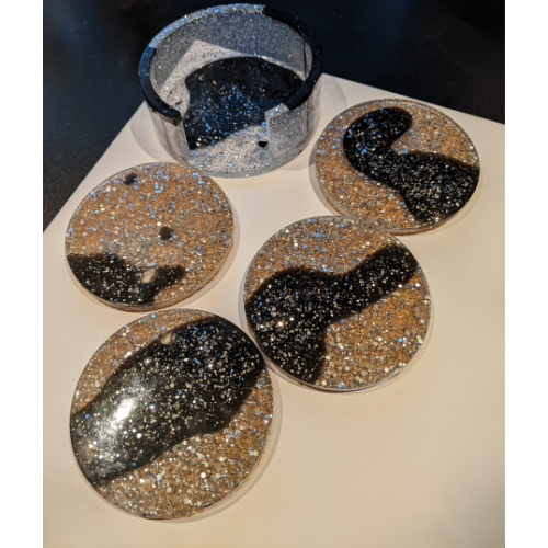 Coasters - Black with silver glitter