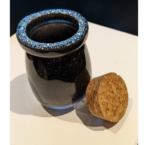 Jar with cork lid - black with silver glitter